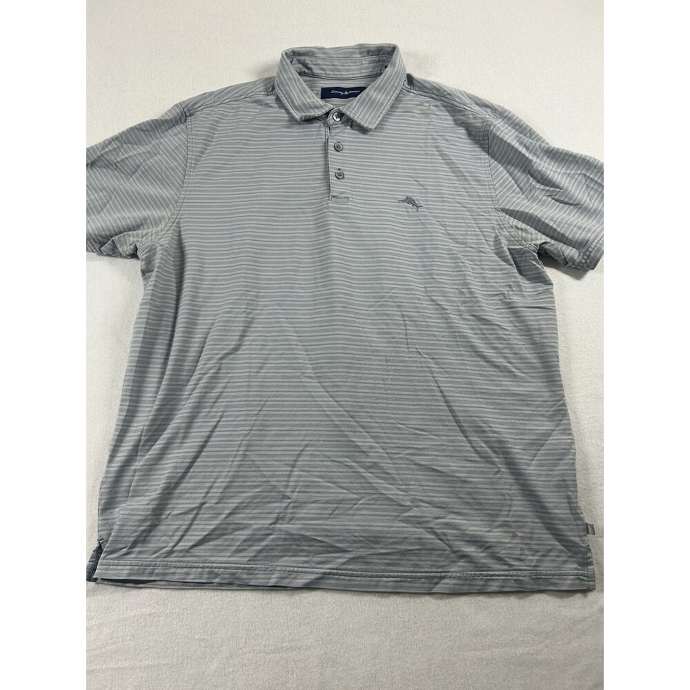 Tommy Bahama Men's Polo Shirt Size XL Gray Striped 331
